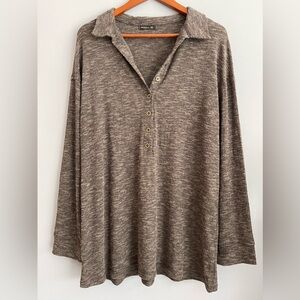 Miholl Charcoal Heather Gray Ribbed Long Sleeve V-Neck 3/4 Button Up Plus Sz XXL